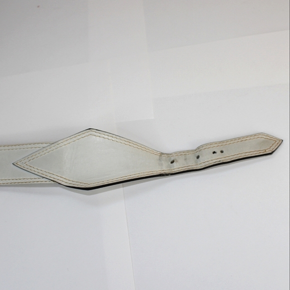 RARE Vintage Salvatore Ferragamo White Western Leather Tip Gold accent Belt SZ S main image 6